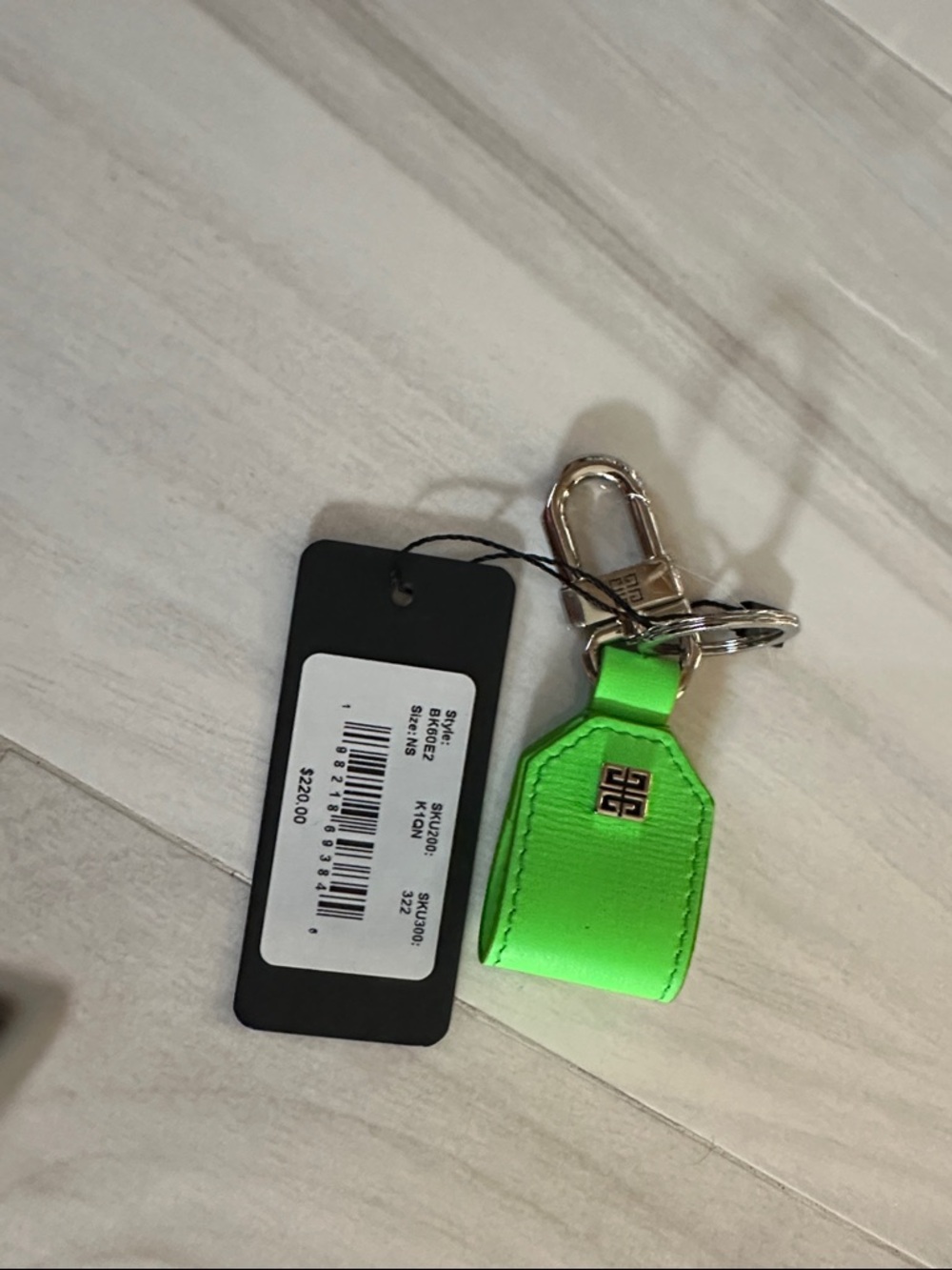 Givenchy Neon Green Leather Keychain with Silver Hardware